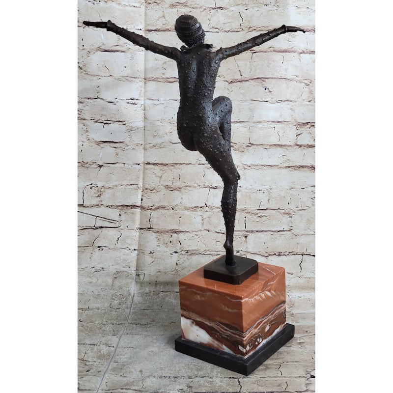 Art Deco Dancer Flapper Russian Ballet Girl Chiparus Bronze Statue Sculpture 21 Inches X 13 Inches