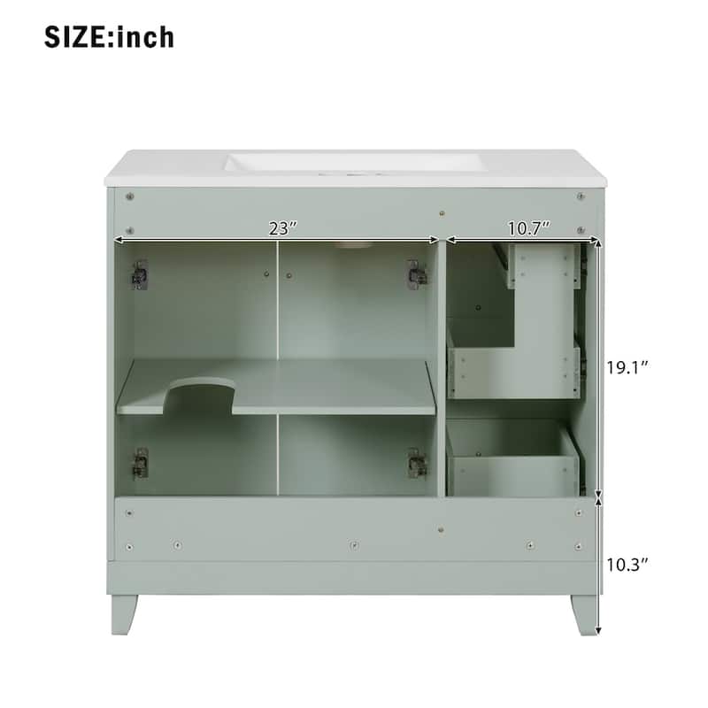 36"Bathroom Vanity with Ceramic Sink,Standard and Double-Layer Drawers