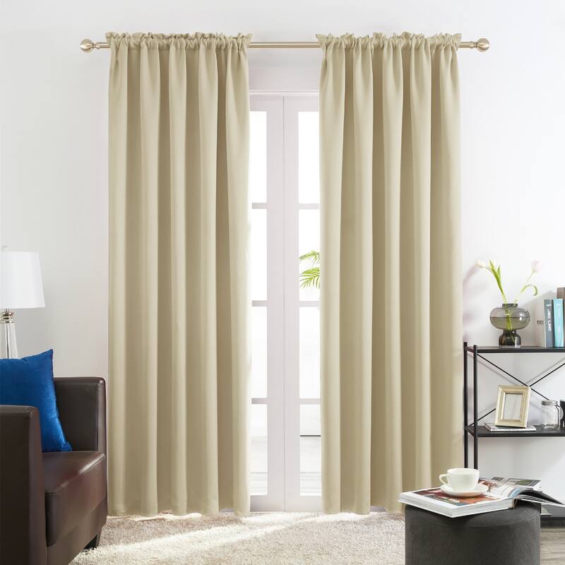 Deconovo Solid Rod Pocket Curtain Panel Pair (2 Panel) - 34W x 63L - Beige