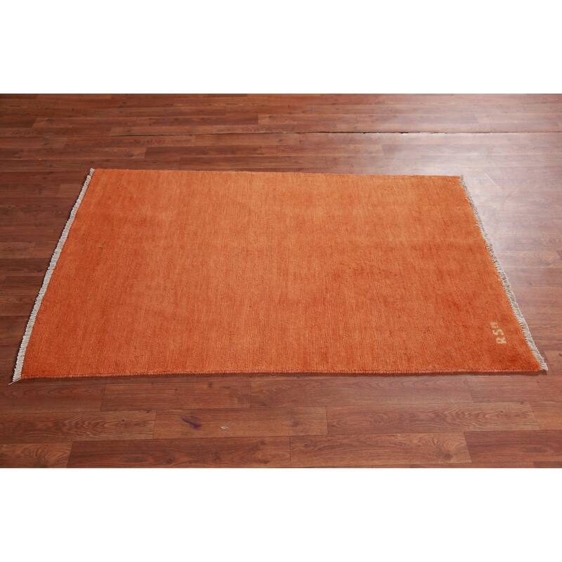 Orange Modern Gabbeh Oriental Rug Hand-Knotted Wool Carpet - 3'1" x 4'10"