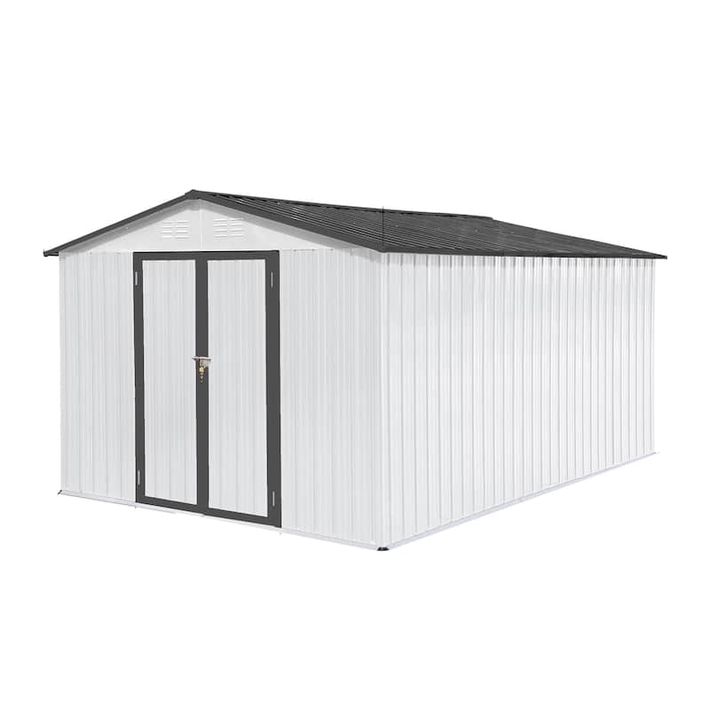 Outdoor 10 x 12 ft. Metal Storage Shed with Vents and Hinged Door and Padlock