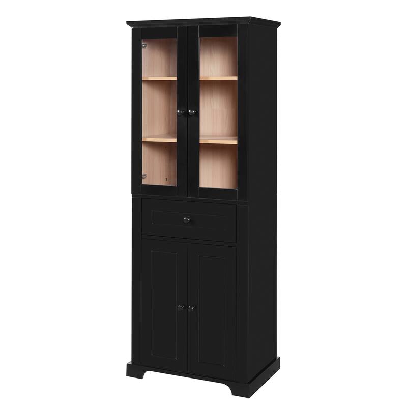67.2"Tall Bathroom Storage Cabinet with Glass Doors, Adjustable Shelves & Drawer -Freestanding Linen Tower, Soft-Close Design