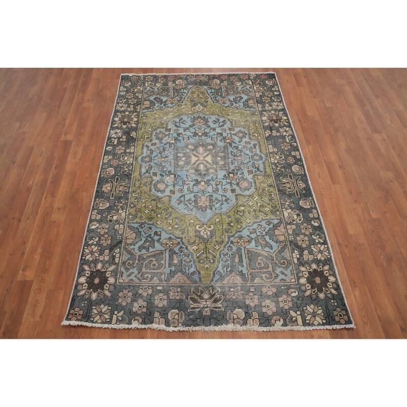 Hand Knotted Oriental 100% Wool Carpet Traditional Medallion Navy Blue & Blues Bakhtiari Area Rug - 6' 7'' X 4' 4''