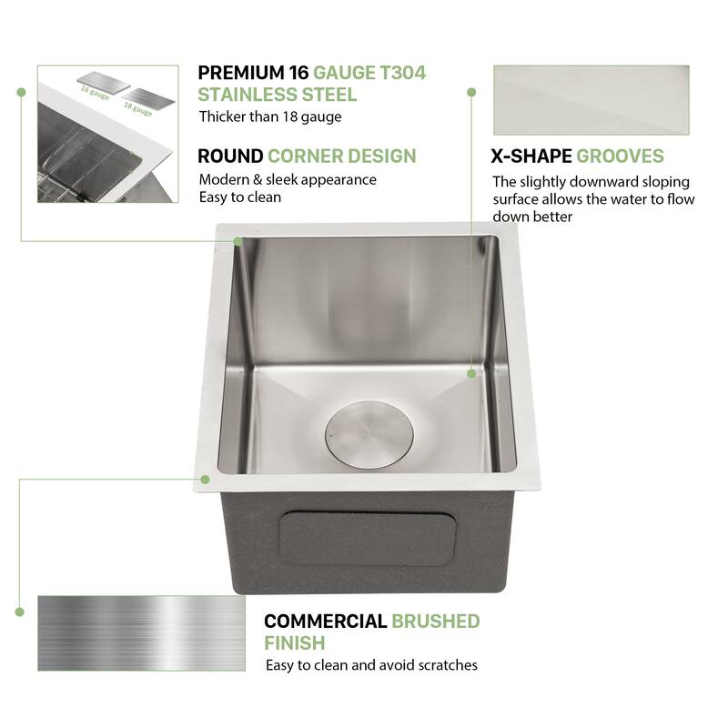 Undermount 16 Gauge Single Bowl Stainless Steel Kitchen Sink in Brushed Nickel