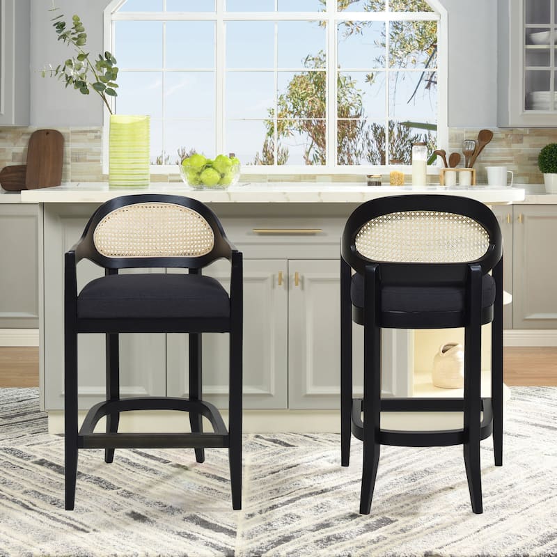 Americana Mid-Century Modern Rattan Cane Back Counter and Bar Stool