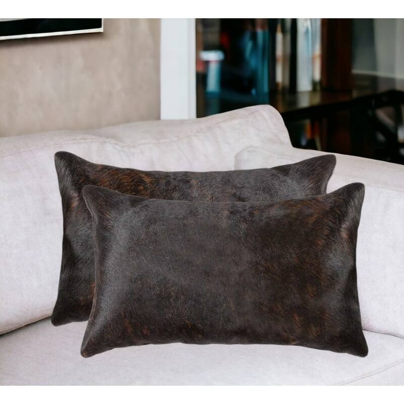 Set of Two 12" X 20" Chocolate Cowhide Throw Pillow - Chocolate