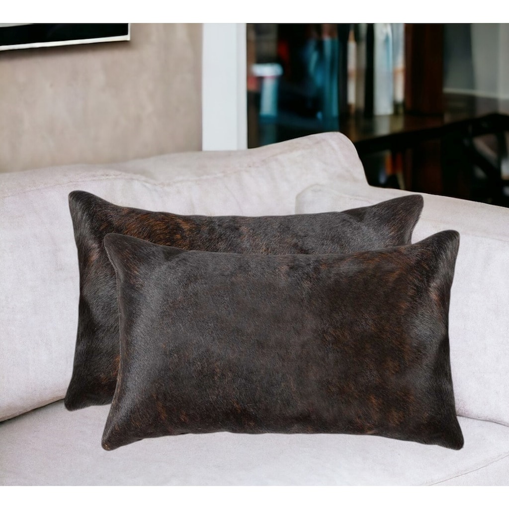 Set of Two 12" X 20" Chocolate Cowhide Throw Pillow