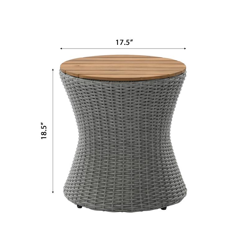 Christopher Knight Home - Modern Outdoor Wicker Side Table with 17.5" Round Acacia Wood Top