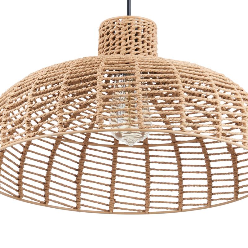 CO-Z Boho Handwoven Hemp Rope Dome Pendant Light Fixture - Tan