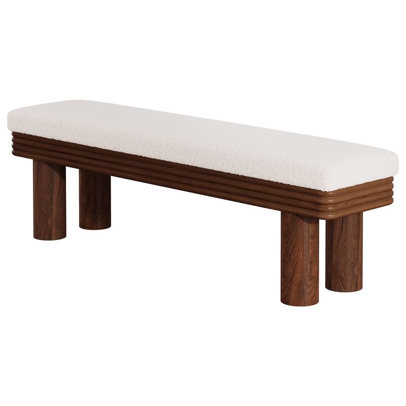 Upholstered Dining Bench, Faux Shearling Padded Seat Kitchen Accent Stool for Dining Room Living Room