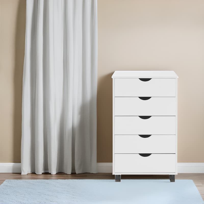Portable Wooden 5-Drawer Cabinet with 360° Wheels, Easy Pullout Design, and Extra Top Storage