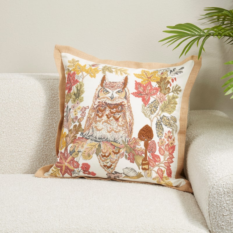 Embroidered Owl Throw Pillow