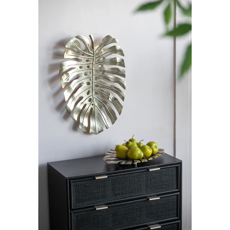 Modern Monstera Leaf Metal Wall Decor Home Decorative Plate with Bright Gold for Living Room Entrance Wall