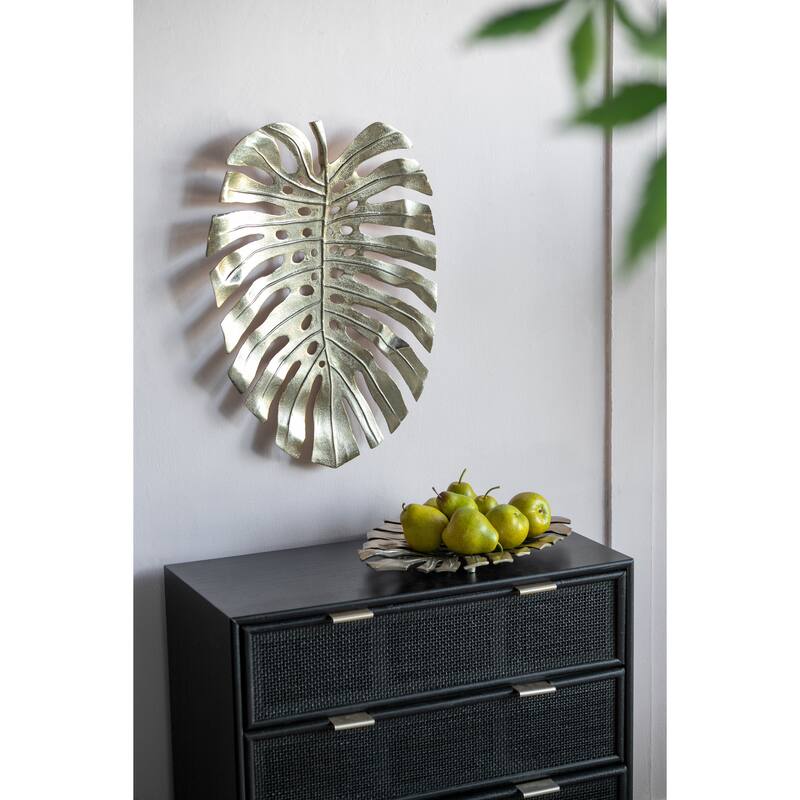 Modern Multi-functional Monstera Leaf Wall Decor with Bright Gold Finish, for Various Interior Styles and Themes