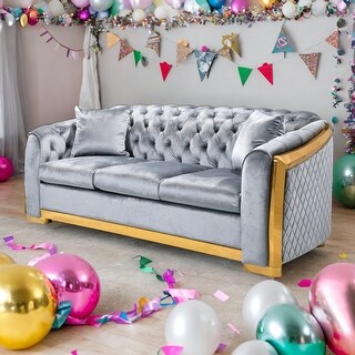 Velvet Luxury Chesterfield Sofa Set, 84 Inches Tufted 3 Seat Couch with ...