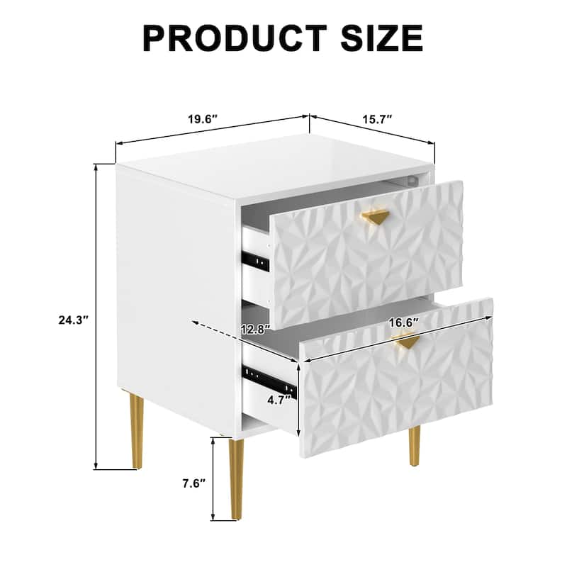 Clihome 2 Drawers High Gloss Storage Accent Nightstand for Bedroom