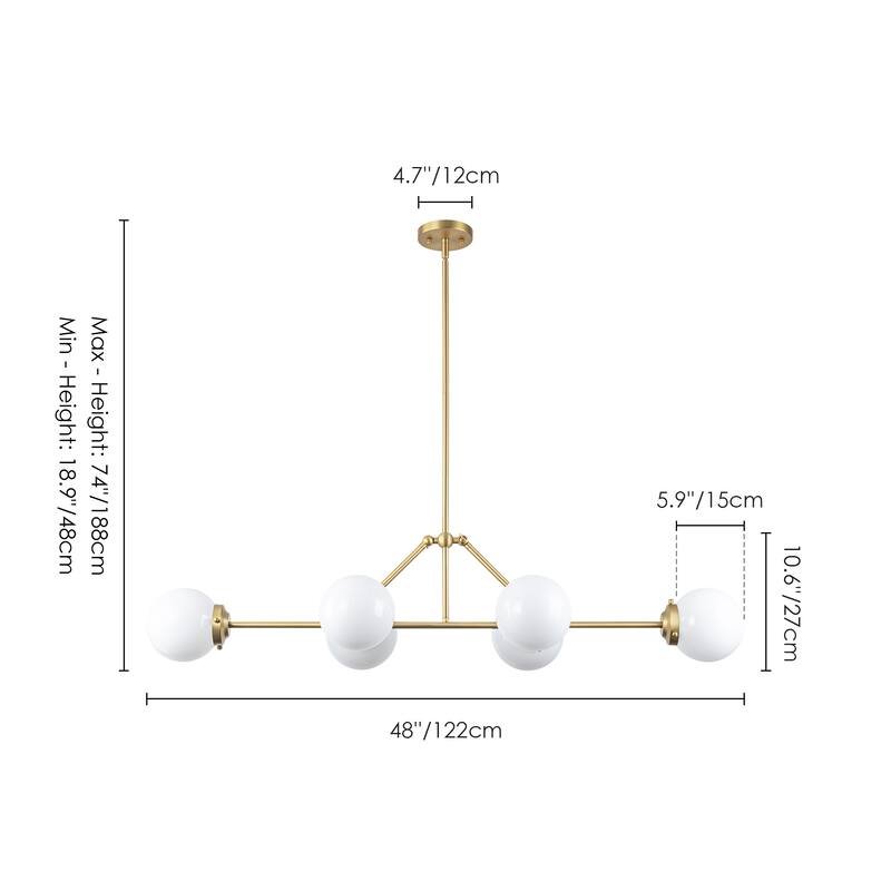 6-Light Dimmable Modern Metal & Glass Pendant Light with Adjustable Rods for Dining Room