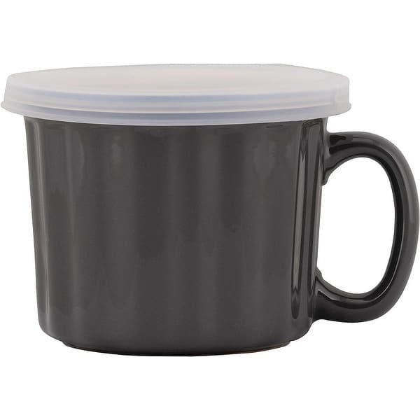 10 Strawberry Street 16oz Set of 4 Soup Mug with Lid, Charcoal Gray