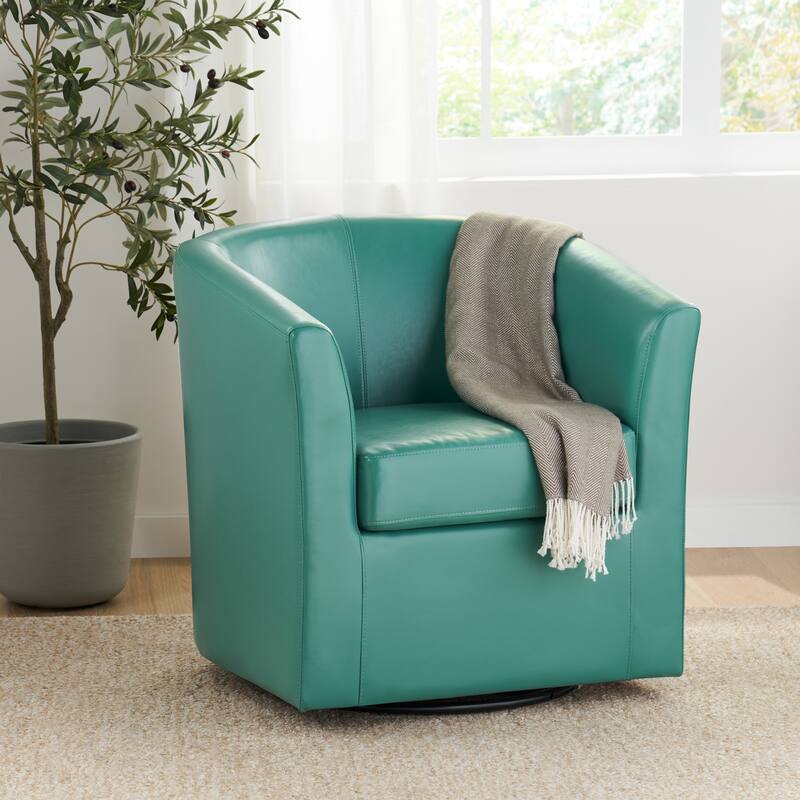 Roomfitters Modern Swivel Club Chair, Faux Leather Accent Armchair with Curved Back and Cushioned Seat for Living Spaces - Turquoise