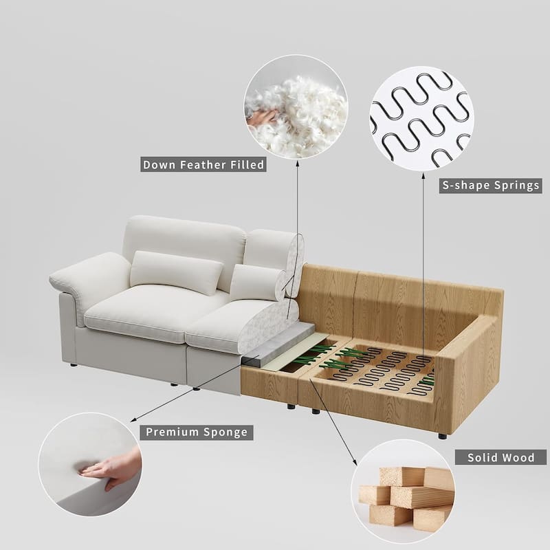 GDFStudio - Cloud Modular Chenille Sectional Sofa with Down-Filled Couch and Washable Covers & Storage