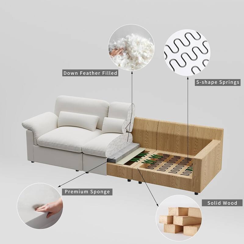 Modular Loveseat Sofa & Storage Ottoman Set, Chenille L-shape Sectional Couch with Chaise, Down Filling and Removable Sofa Cover
