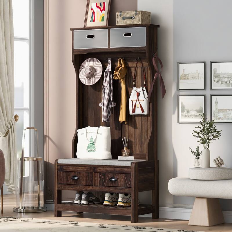 U-Can Hall Tree with 6 Hooks and Hinged Lid