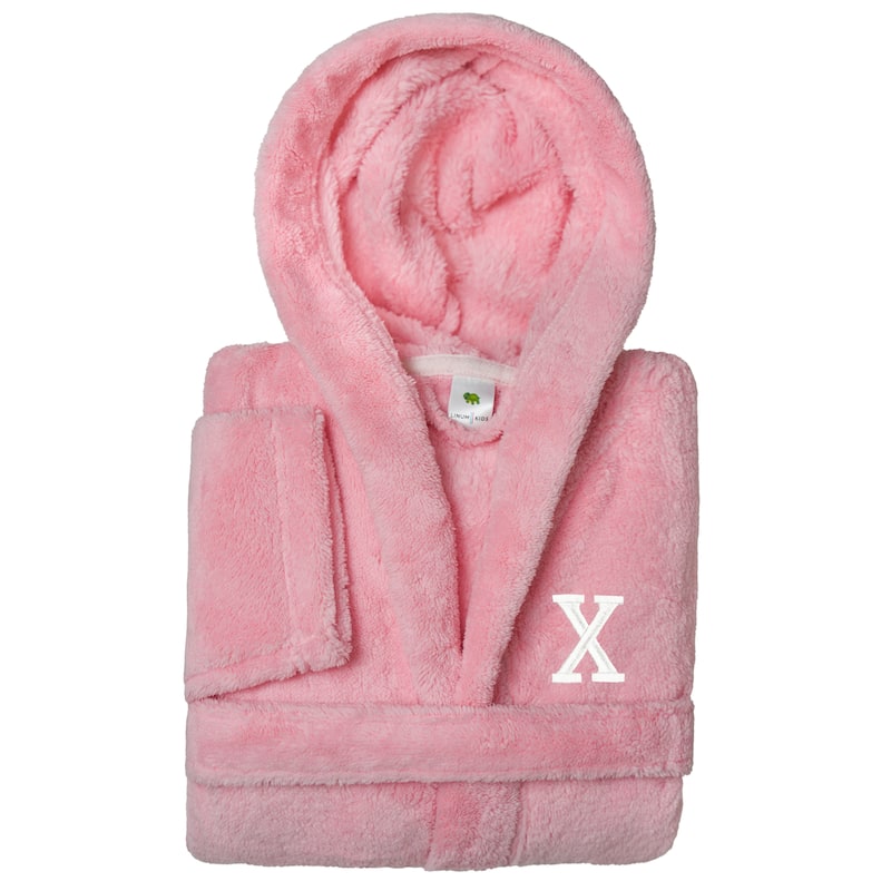 Sweet Kids 100% Polyester SUPER PLUSH Double Brushed Hooded Bathrobe with White Bookman Monogram - Large - X