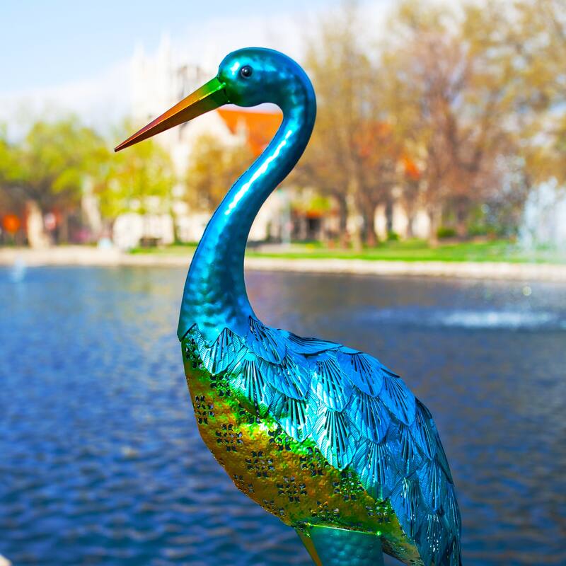 Exhart Metallic Coastal Crane Garden Statue, 14 by 38 Inches