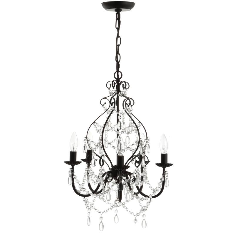 Glenn 5-Light 17" Crystal/Metal LED Chandelier, Black by JONATHAN Y