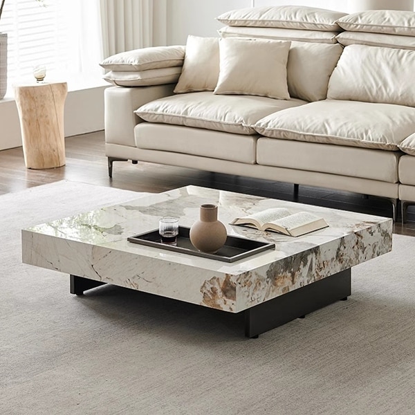 JASIWAY Light Luxury Sintered Stone Square Coffee Table - On