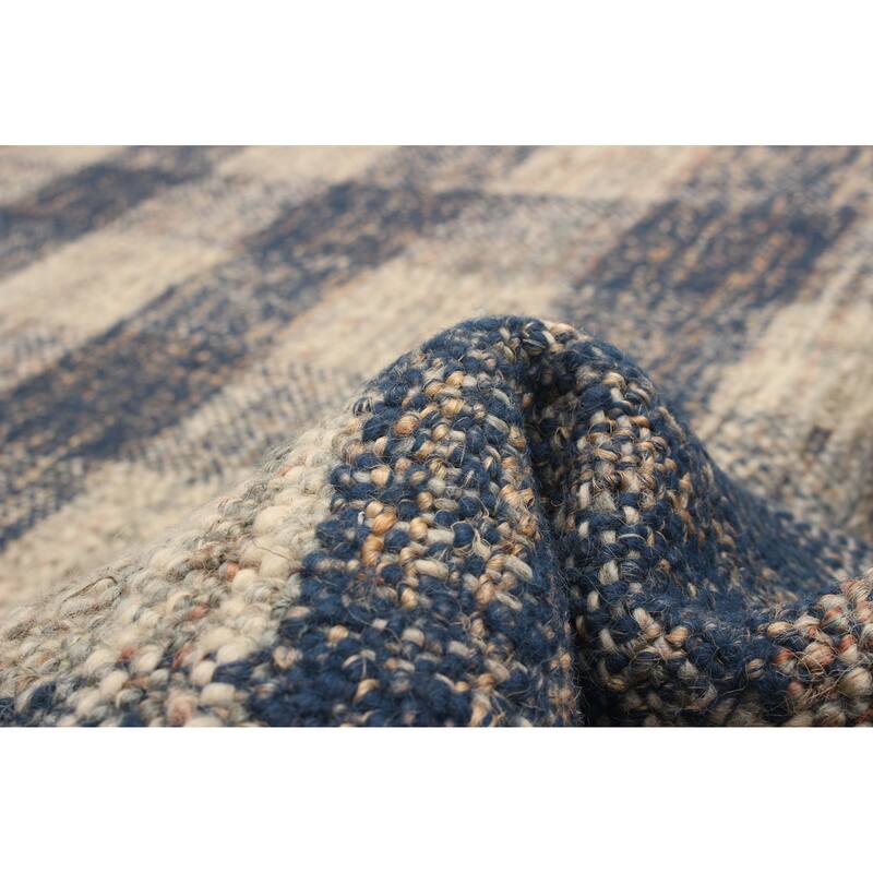 ECARPETGALLERY Flat-Weave Palas Denizli Dark Navy Jute Kilim - 5'6 x 7'7