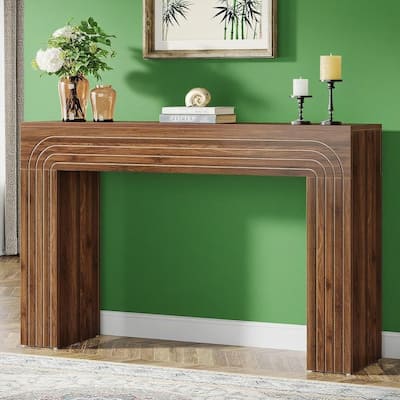 Brown Farmhouse Console Table 55 Inch MDF Entryway Hallway Living Room Sofa Table with Vintage Charm - 55.12" x 13.39" x 35.43"