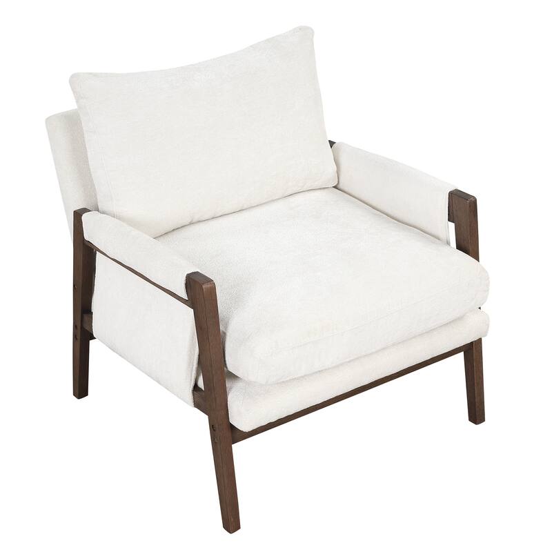 Mid-Century Modern 30.2" Velvet Arm Chair with Solid Wood and Thick Seat Cushion for Living Room