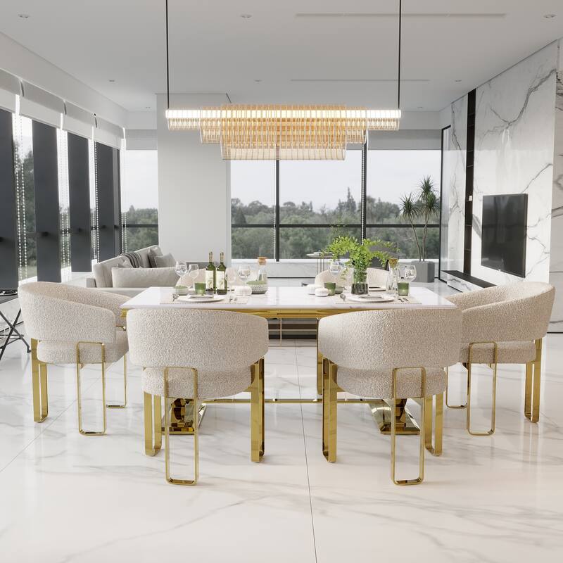 Luxurious Dining Room Table Set with Velvet Dining Chairs