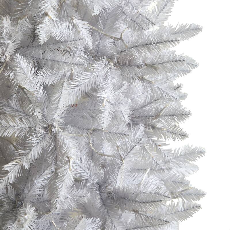 8' Slim White Artificial Christmas Tree with 400 Warm White LED Lights and 1348 Bendable Branches