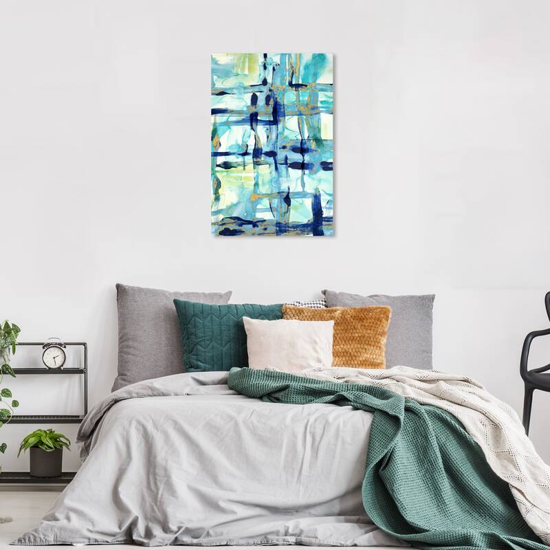 Wynwood Studio Canvas Abstract Golden Tidal Tempest Blue and Modern & Contemporary Wall Art Canvas Print - 36 x 24