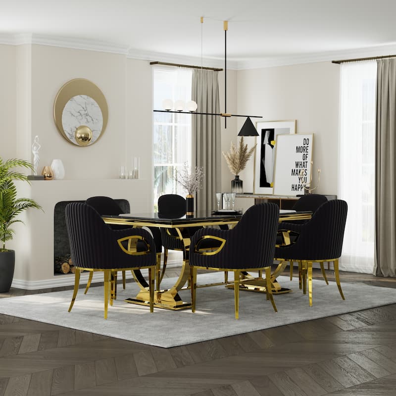 Dining Table Set with Arm Dining Chairs - Black - Table with 6 Chairs