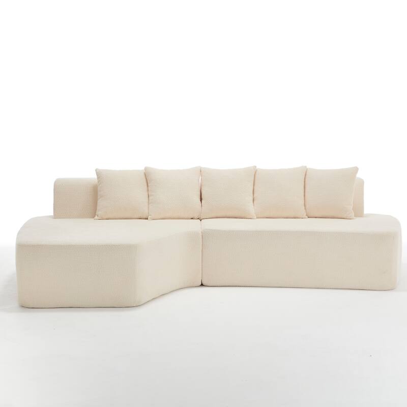 Irregular L-Shaped Modular Sectional Sofa with Chaise Lounge, Comfy Corduroy Deep Seat Cloud Couch, 3 Seat Sofa with 5 Pillows