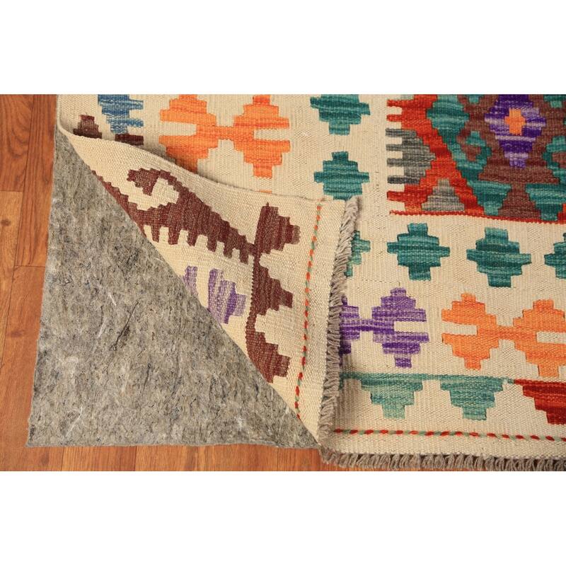 Trellis Geometric Kilim Oriental Area Rug Flatweave Wool Carpet - 8'8" x 11'9"