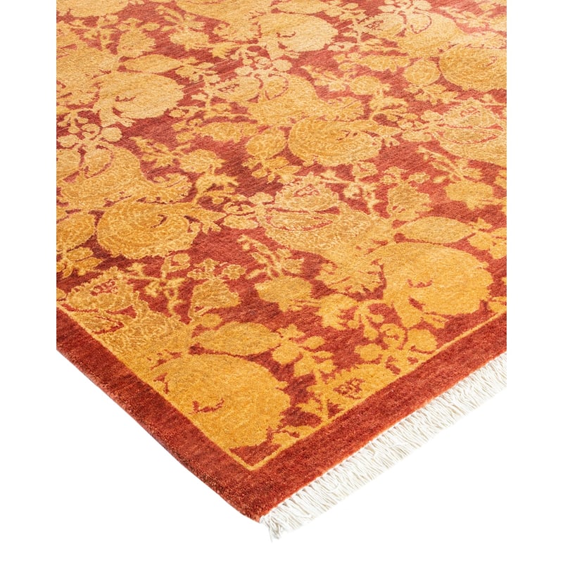 Overton Hand Knotted Wool Vintage Inspired Traditional Mogul Pink Area Rug - 8' 3" x 10' 1"