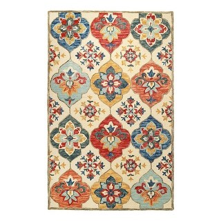 HomeRoots 5' X 8' Cream And Rust Wool Geo Tufted Area Rug - 5' Octagon ...