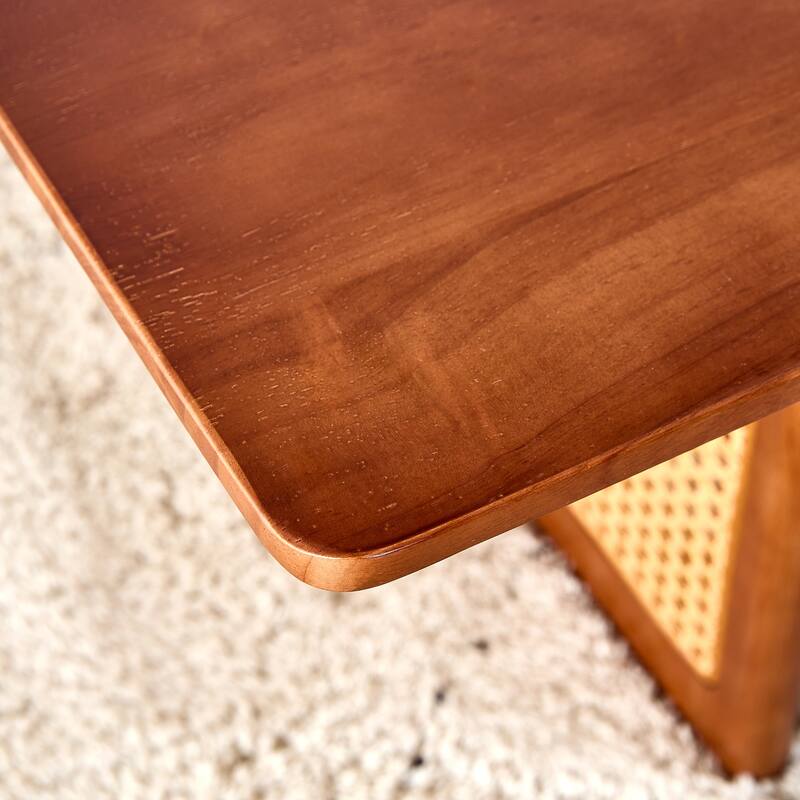 Chinese Log Rattan Coffee Table, Rectangular Solid Wood Coffee Table Small Family living Room Tea Table