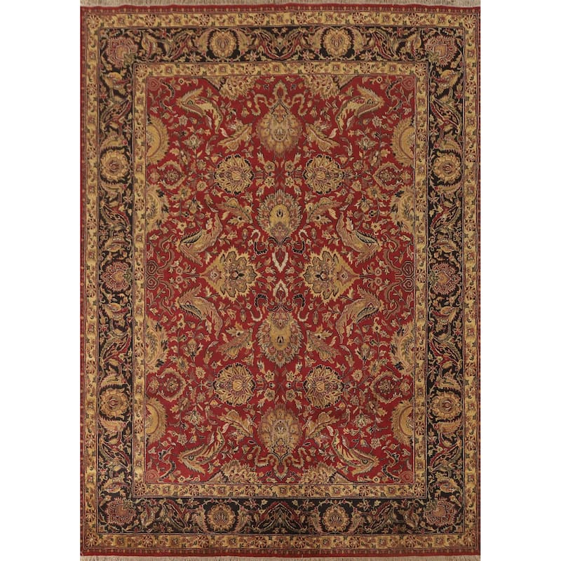 Red Floral Agra Oriental Area Rug Hand-Knotted Wool Carpet - 7'9" x 10'0"