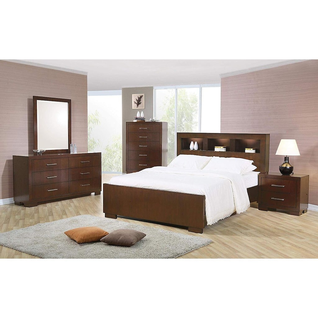 Storage Bed with Headboard & Lighting - Cappuccino Finish - Modern Bedroom Furniture