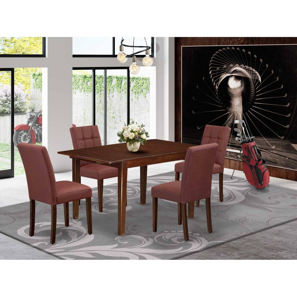 5-Piece Mahogany Finish Solid Wood Top-Rectangular Dining Room Set -Seats 4
