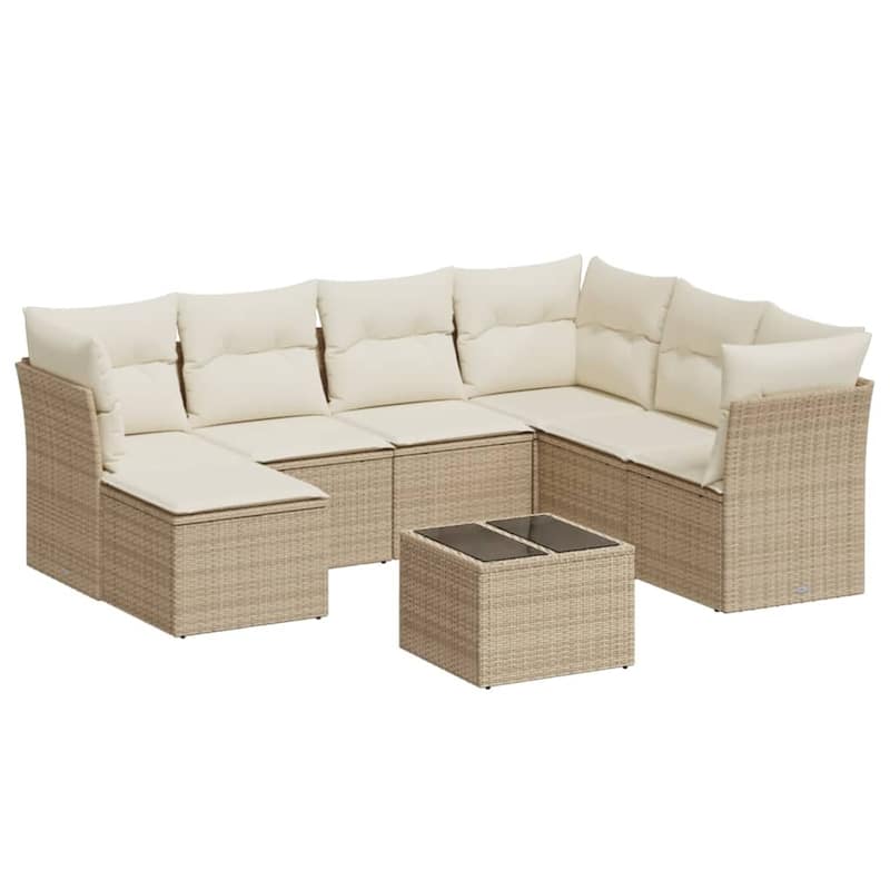 vidaXL Garden Sofa Set Beige PE Rattan 8-piece Modular Garden Sofa Set - 21.7 x 21.7 x 14.6