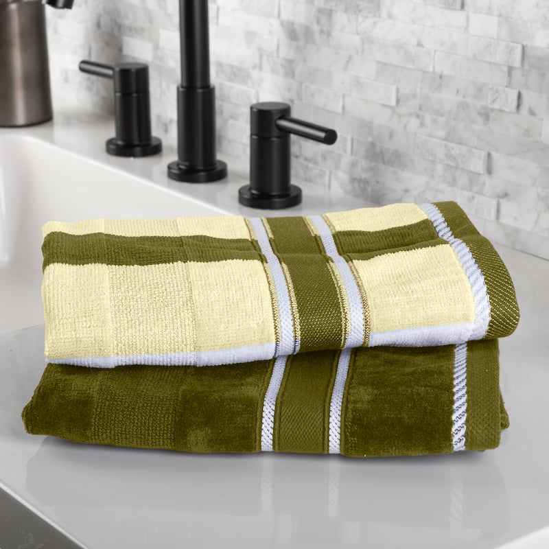 6PC Towel Set - Absorbent Cotton Bathroom Accessories Solid and Striped Towels by Windsor Home