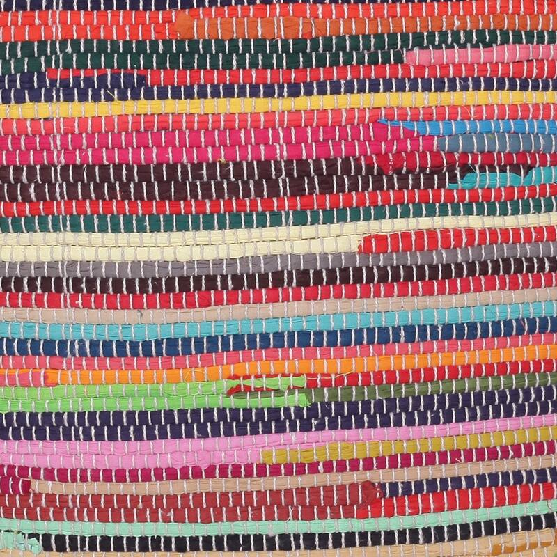 HomeRoots 18" Red Cotton Cube Striped Pouf Ottoman