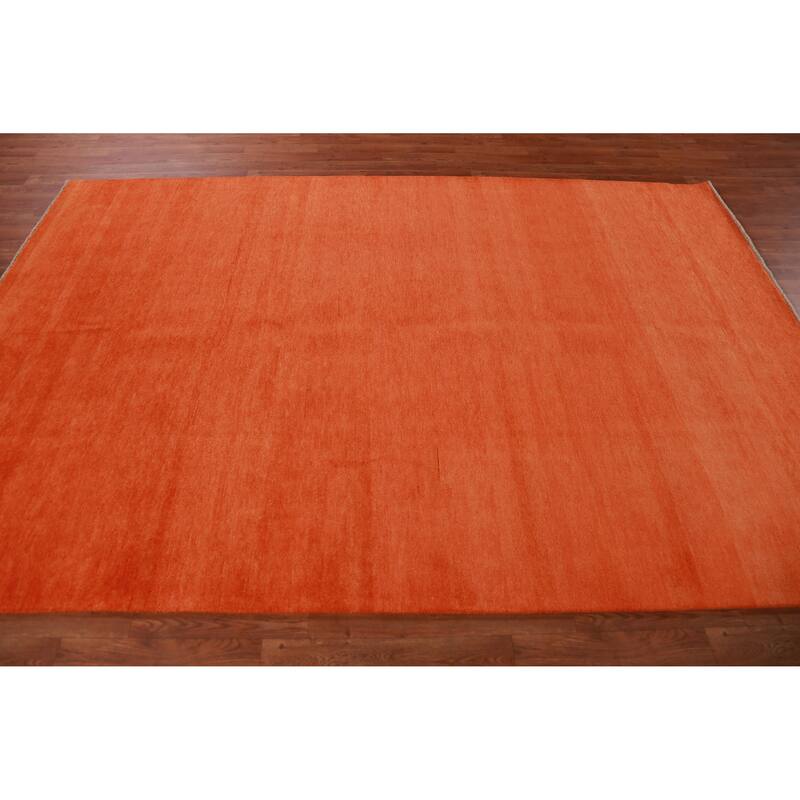 Hand Knotted Oriental 100% Wool Carpet Modern Solid Oranges & Rust Gabbeh Area Rug - 9' 5'' X 6' 3''