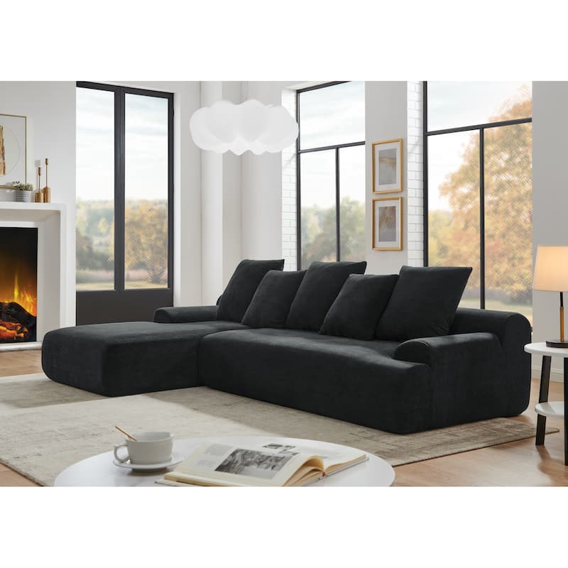 Roomfitters Modern Upholstered L-Shape Sectional Sofa, Modular Compressed Couch for Living Room Bedroom, Melange Velvet